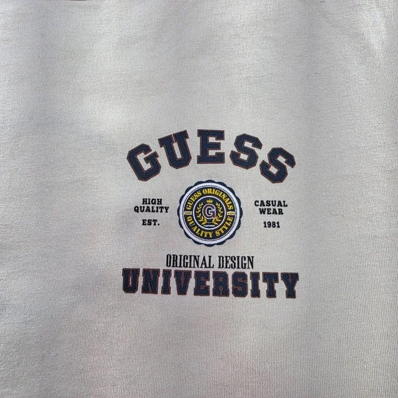 Guess University T-Shirt Mens Medium‎ Beige Short Sleeve Graphic Tee Top - Picture 2 of 8